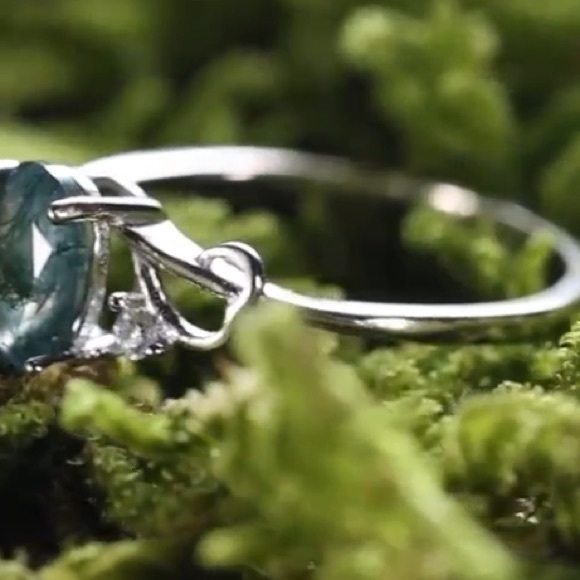 925 silver contemporary ring with inlaid moss agate stone - Picture 3 of 5